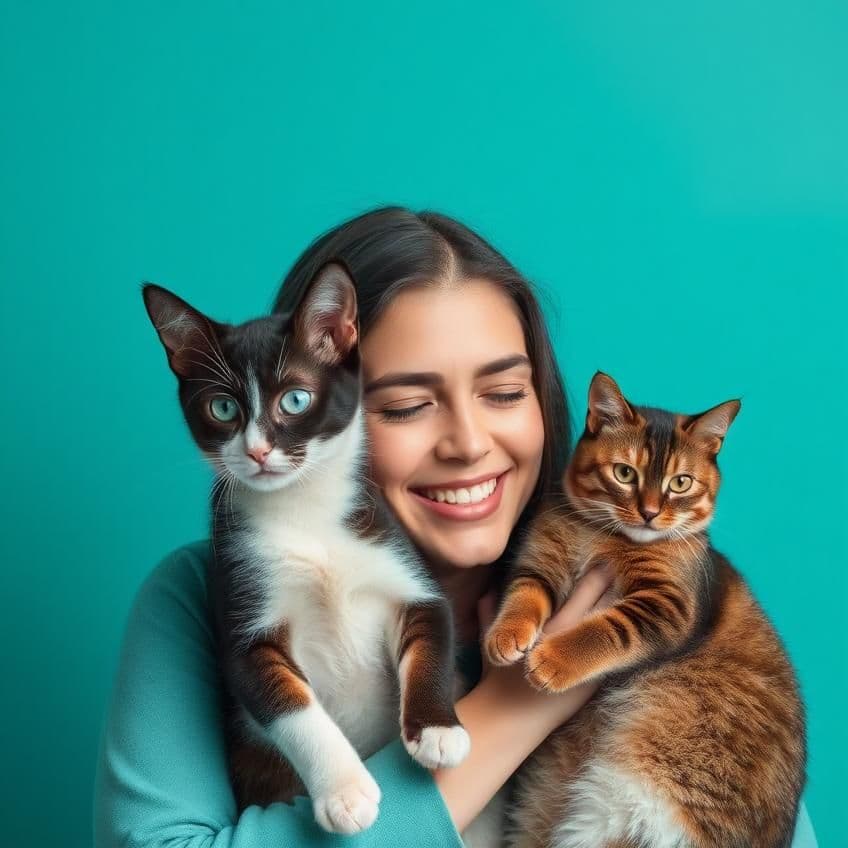 Pessoa com cachorro e gato